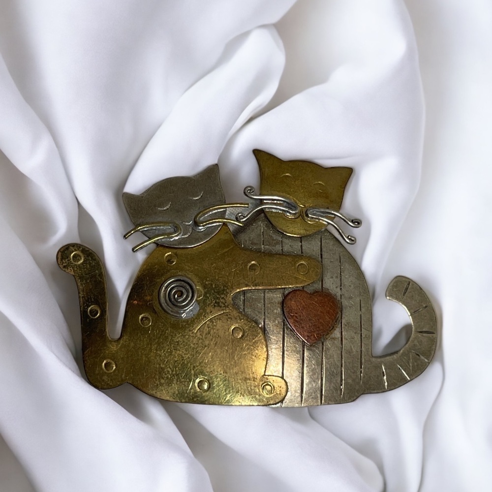 Vintage MCM Cat Brooch Mixed Metals